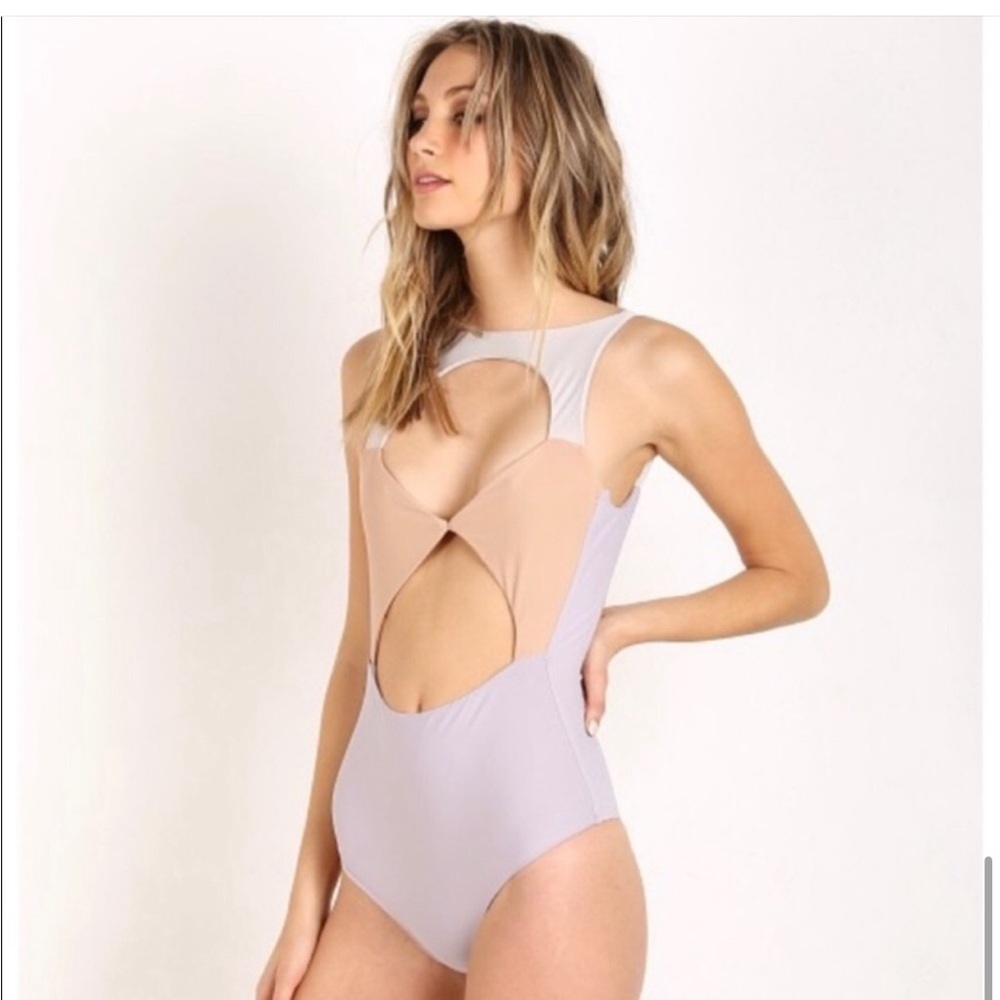 Boys + arrows Free People Pink and Yellow Cut-Out One Piece Swimsuit - Picture 5 of 6